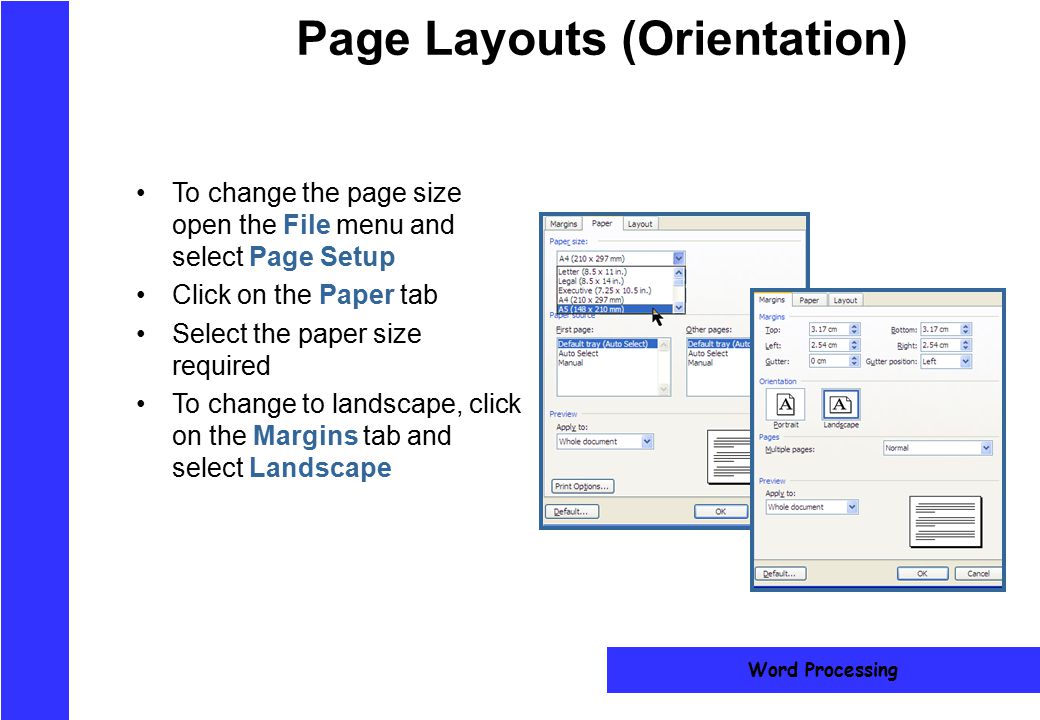 Page Layouts (Orientation)