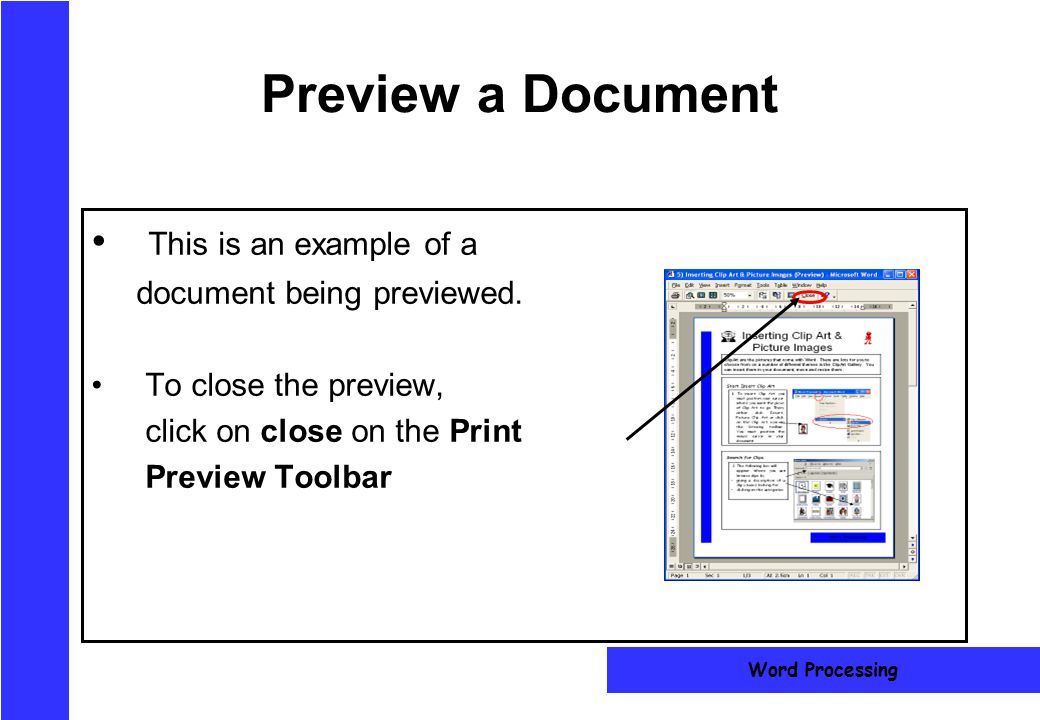 Preview a Document This is an example of a document being previewed.