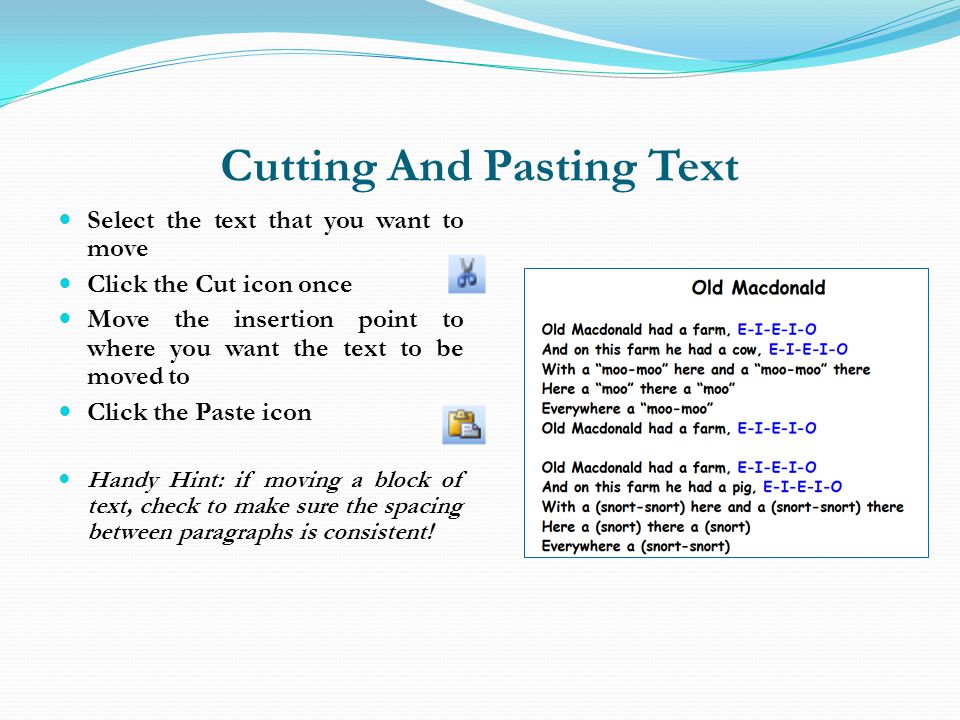 Cutting And Pasting Text