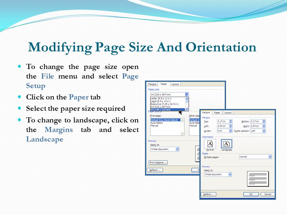 Modifying Page Size And Orientation