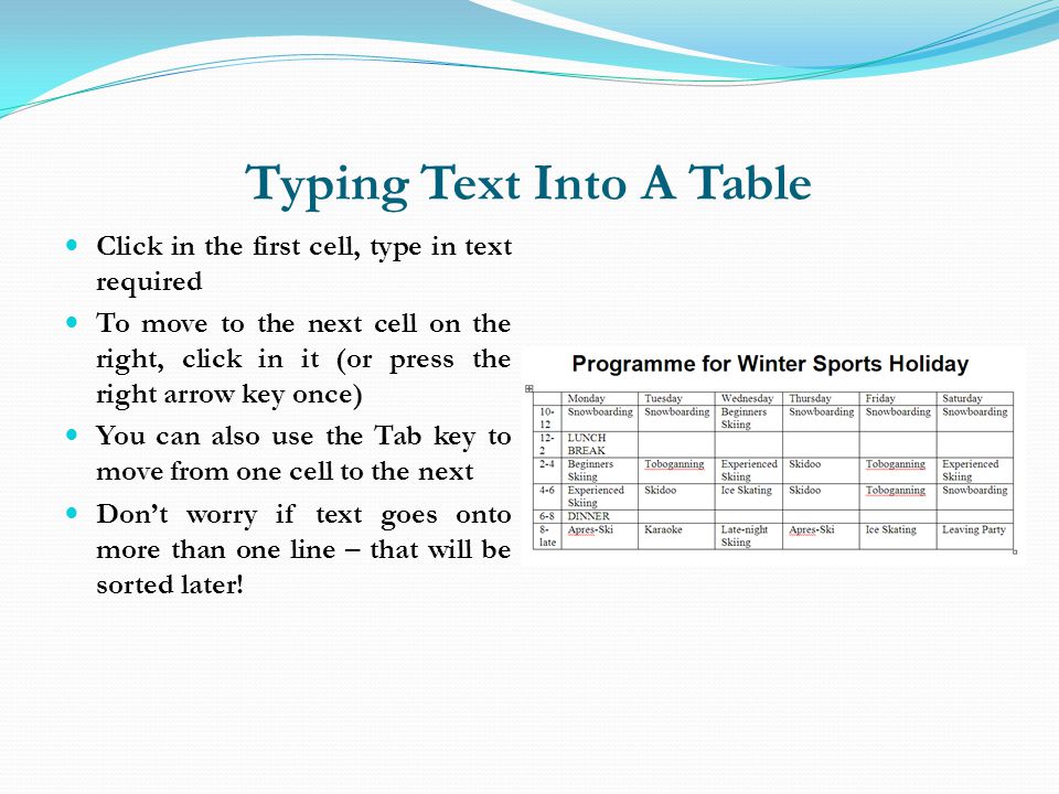 Typing Text Into A Table