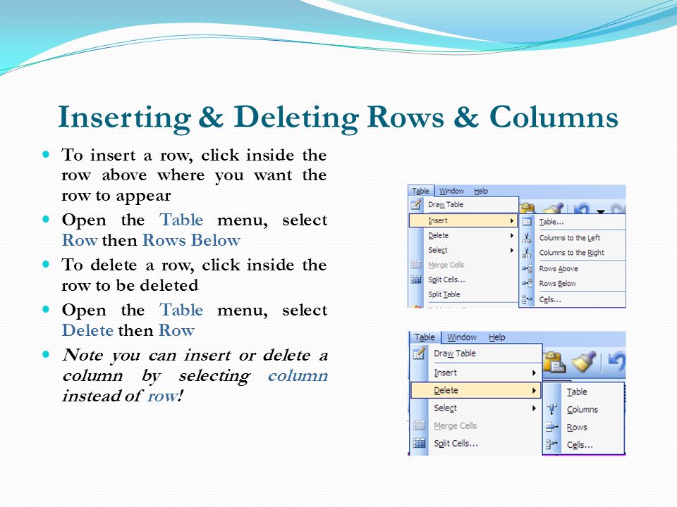 Inserting & Deleting Rows & Columns