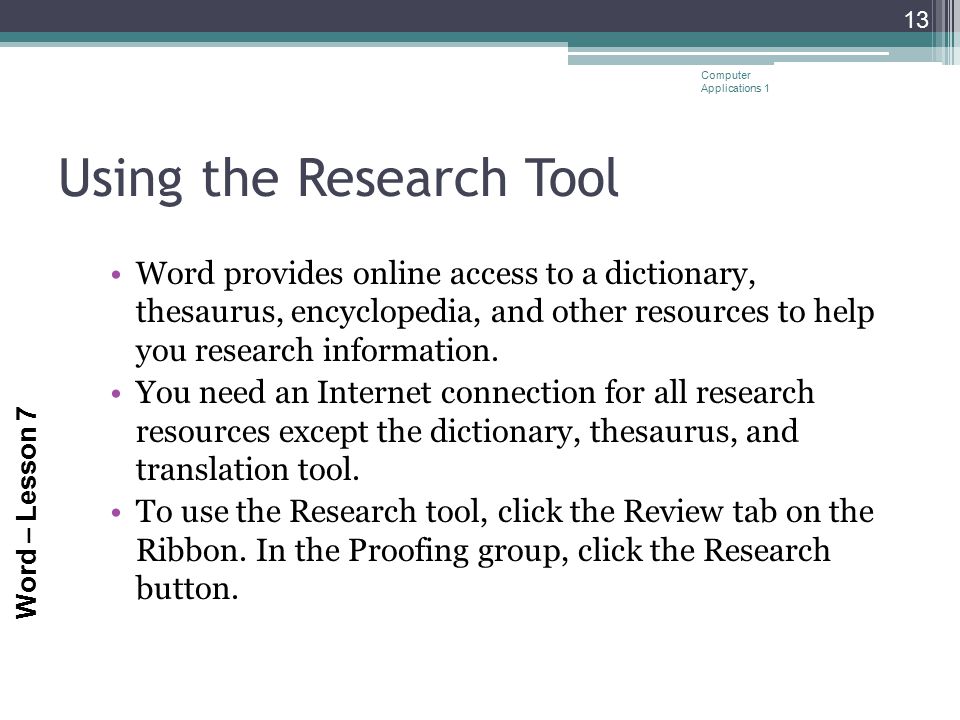 Using the Research Tool