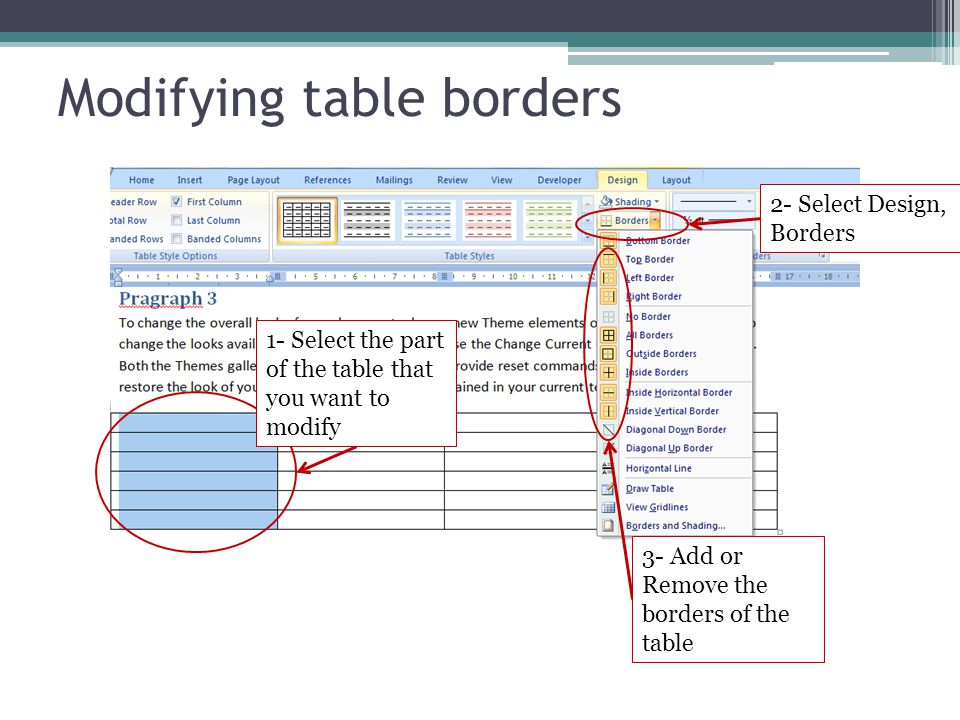 Modifying table borders