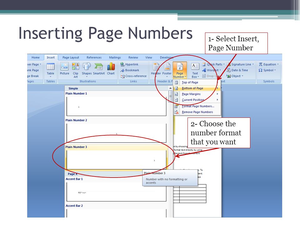 Inserting Page Numbers