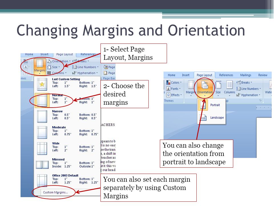 Changing Margins and Orientation
