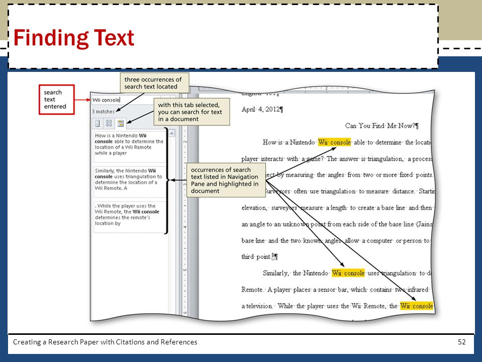 Finding Text Creating a Research Paper with Citations and References