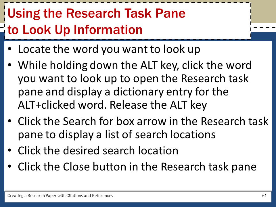 Using the Research Task Pane to Look Up Information