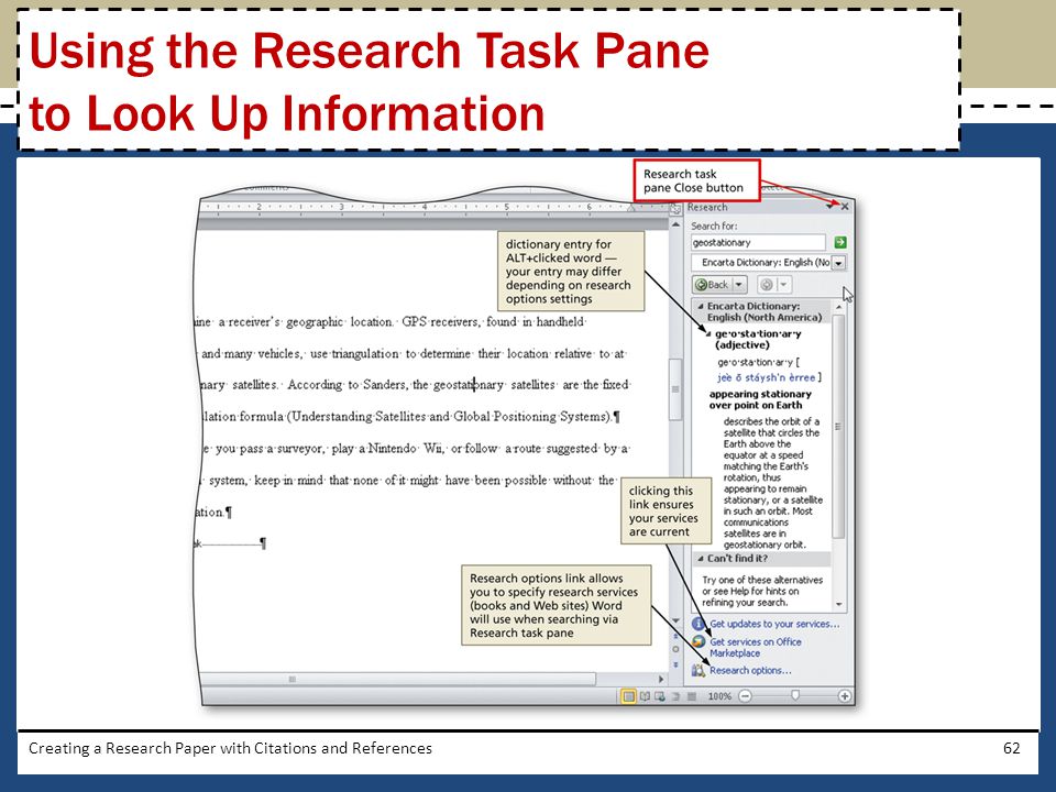 Using the Research Task Pane to Look Up Information