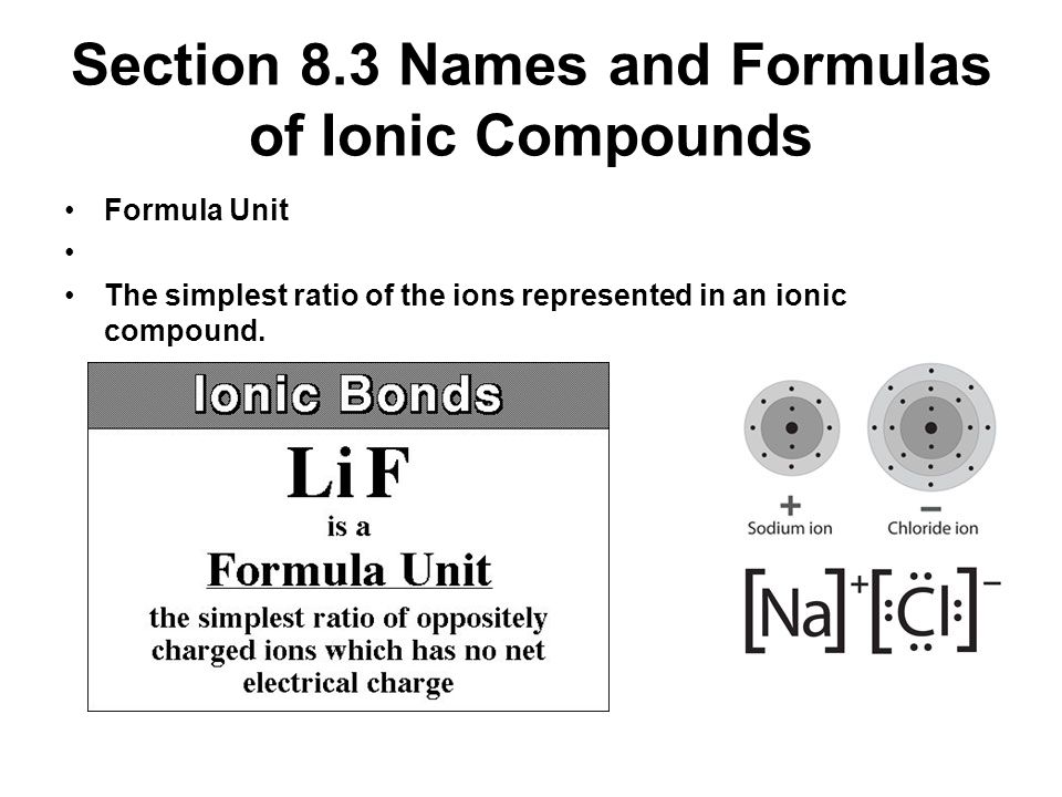 Section 8.3 Names and Formulas of Ionic Compounds