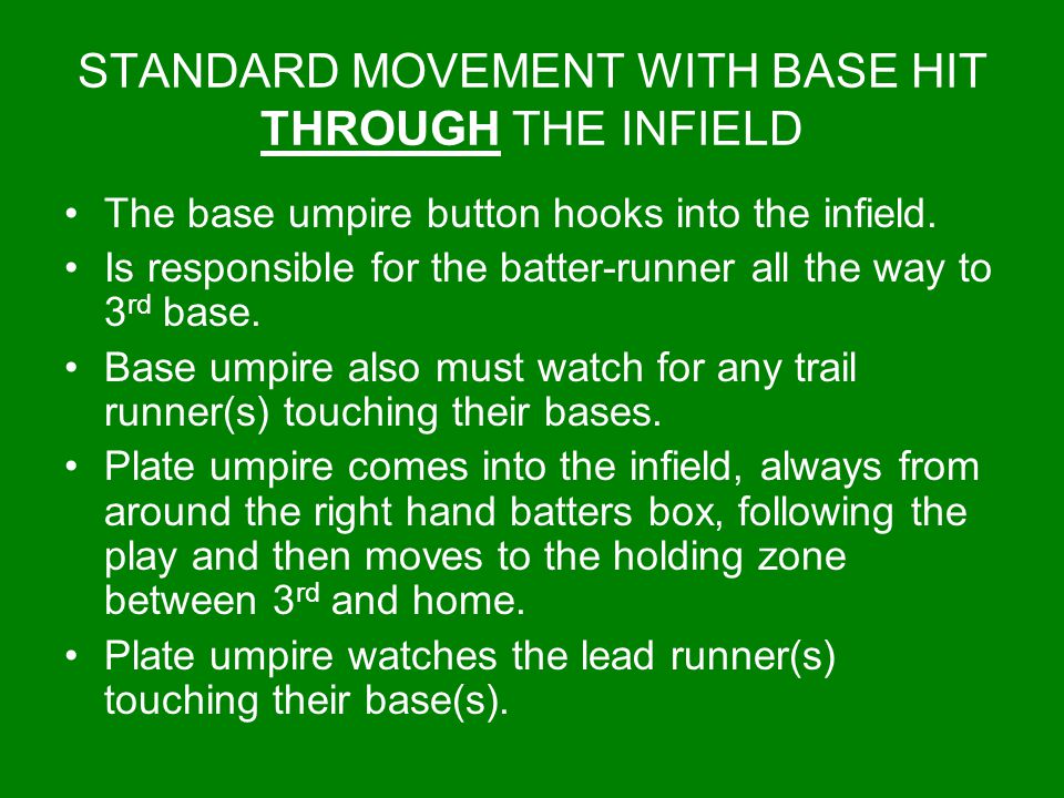 STANDARD MOVEMENT WITH BASE HIT THROUGH THE INFIELD