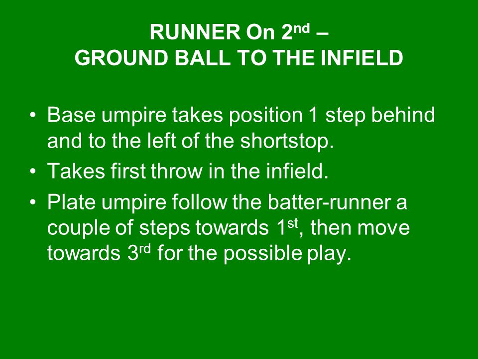 RUNNER On 2nd – GROUND BALL TO THE INFIELD