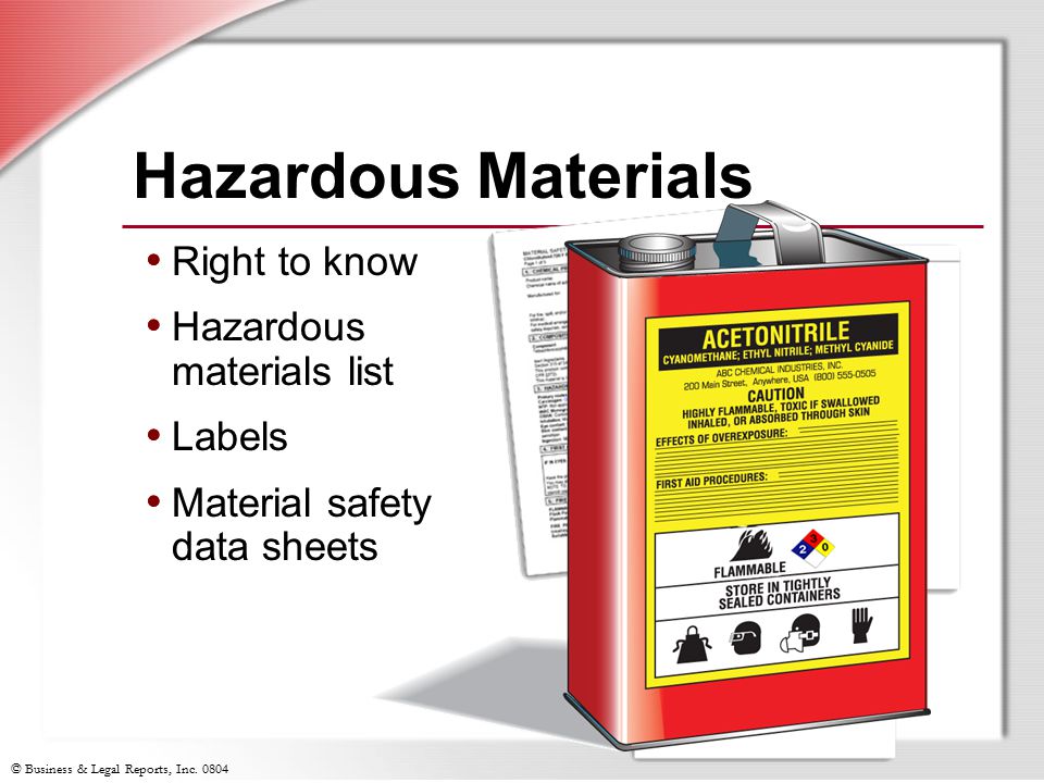 Hazardous Materials Right to know Hazardous materials list Labels