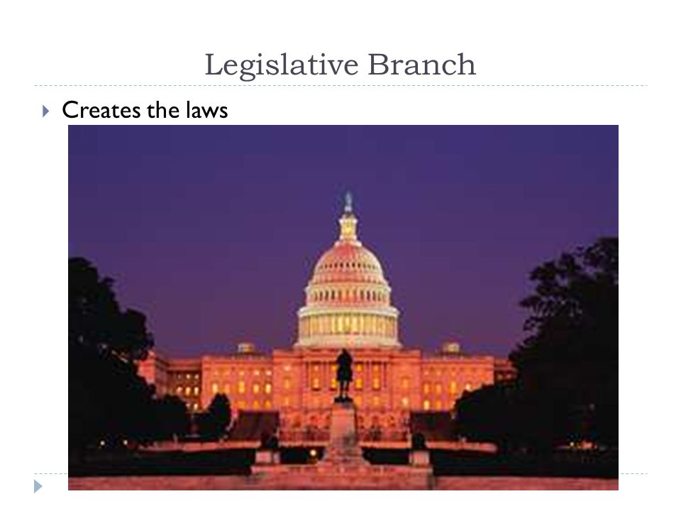 Legislative Branch Creates the laws