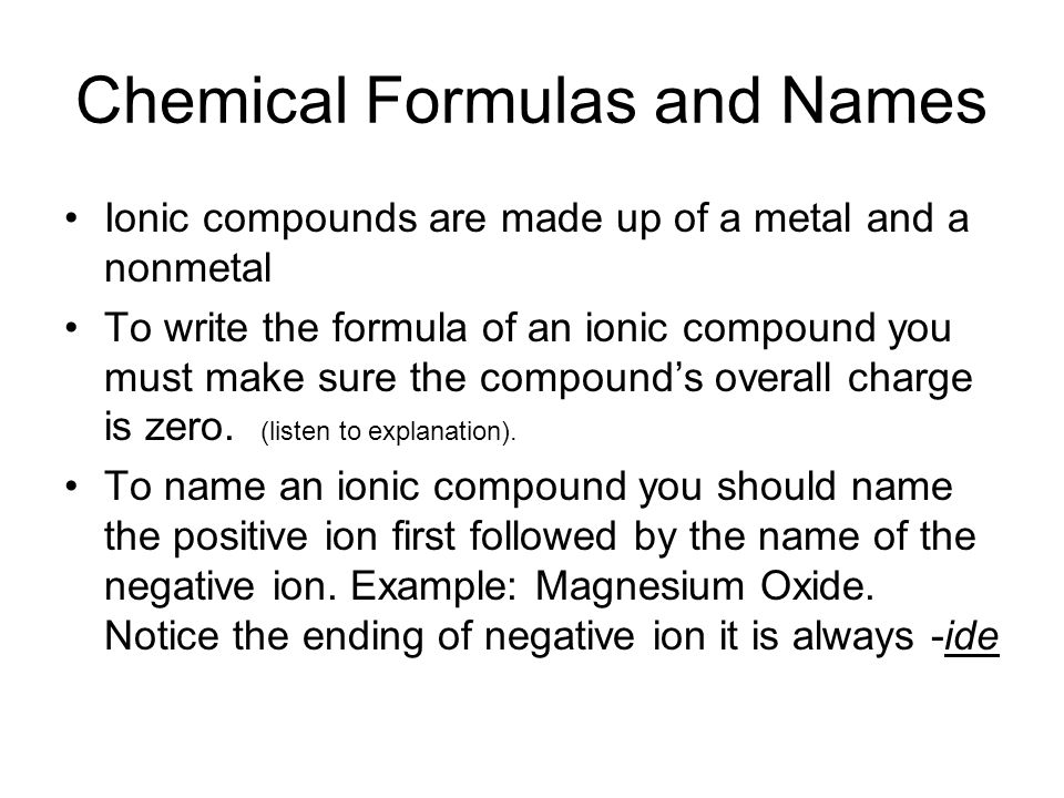 Chemical Formulas and Names