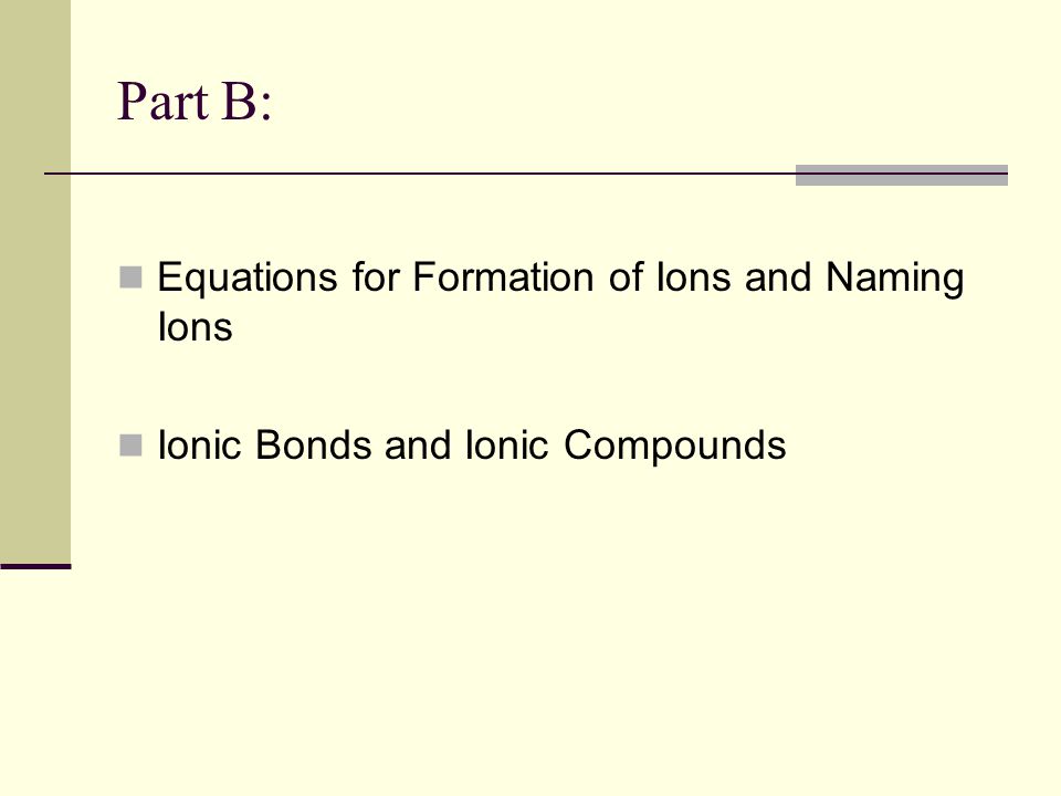 Part B: Equations for Formation of Ions and Naming Ions