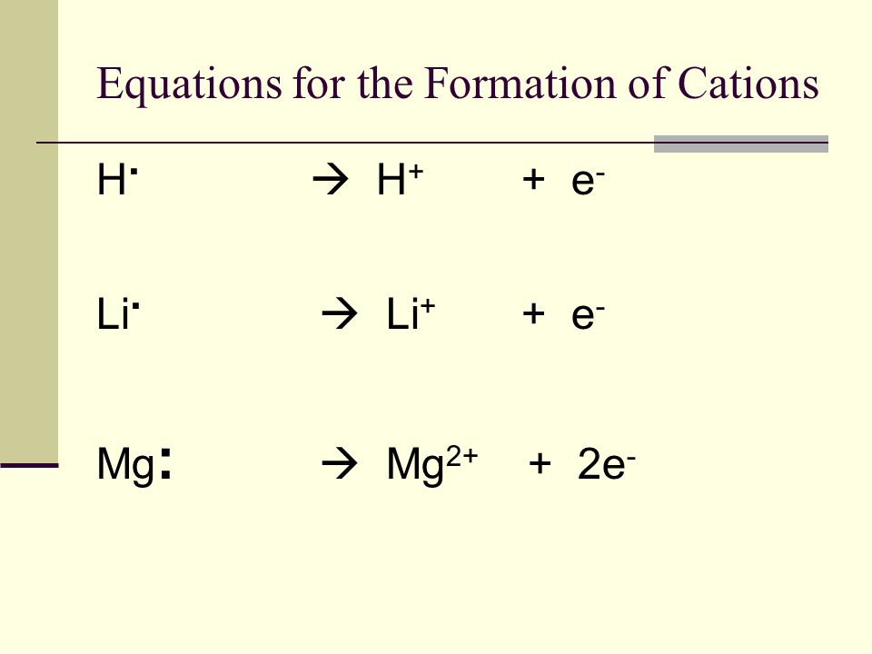 Equations for the Formation of Cations