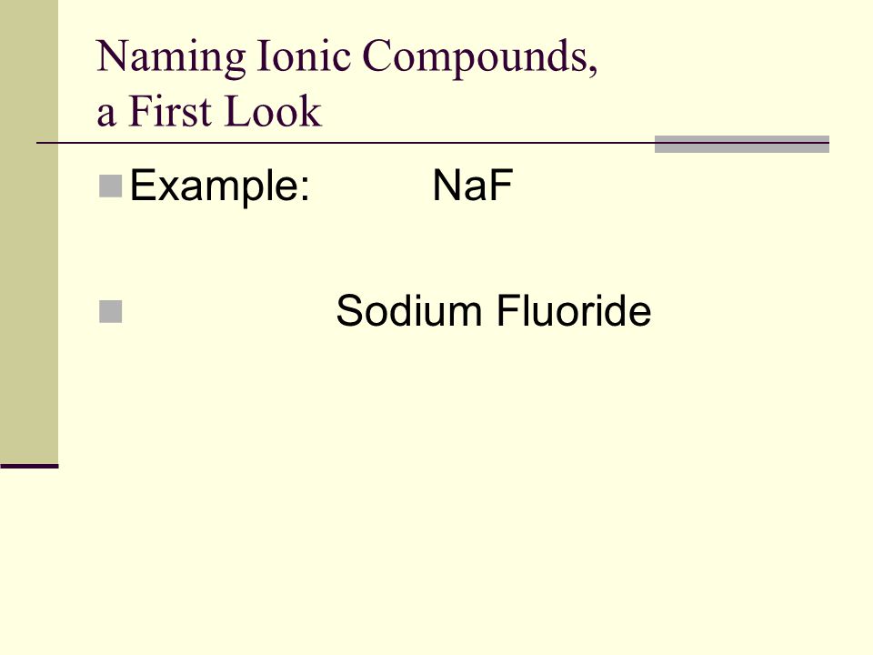 Naming Ionic Compounds, a First Look