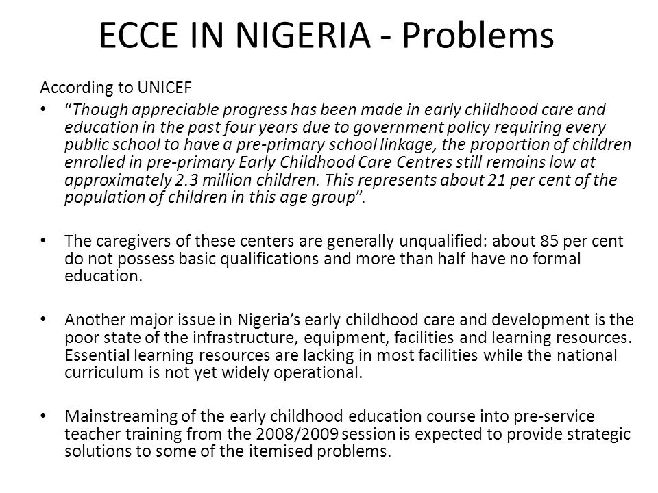 problems of pre primary education