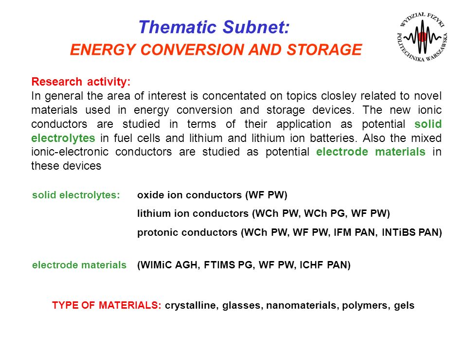 ENERGY CONVERSION AND STORAGE