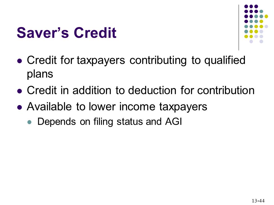 Saver’s Credit Credit for taxpayers contributing to qualified plans