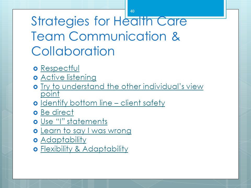 Strategies for Health Care Team Communication & Collaboration