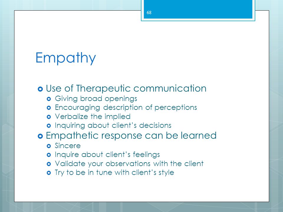Empathy Use of Therapeutic communication