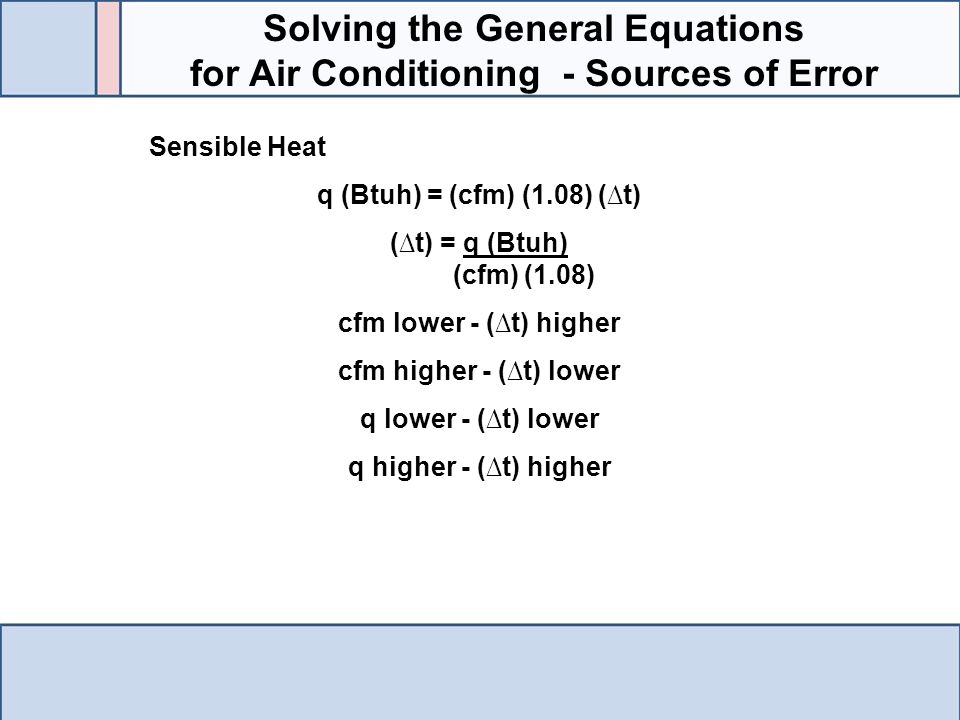 Solving the General Equations for Air Conditioning - Sources of Error