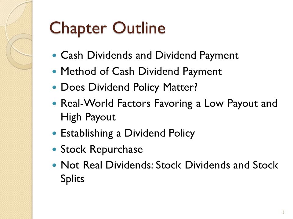 Cash Dividends Regular cash dividend – cash payments made directly to stockholders, usually each quarter.