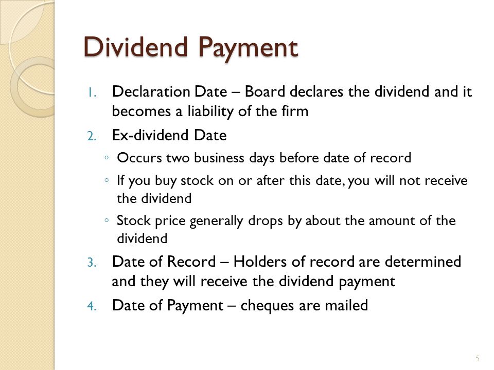 Dividend Payment Chronology