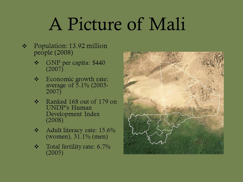 A Picture of Mali Population: million people (2008)