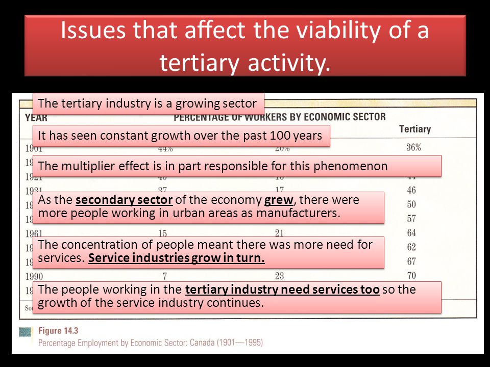 Issues that affect the viability of a tertiary activity.