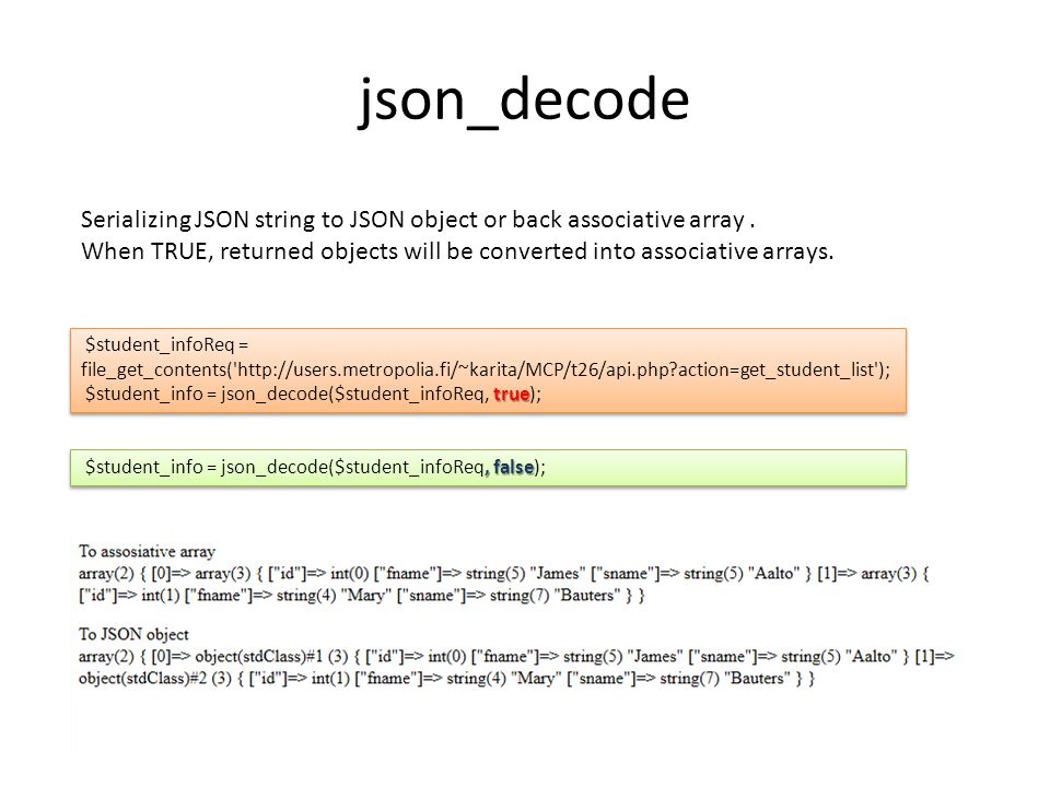 json_decode Serializing JSON string to JSON object or back associative array .