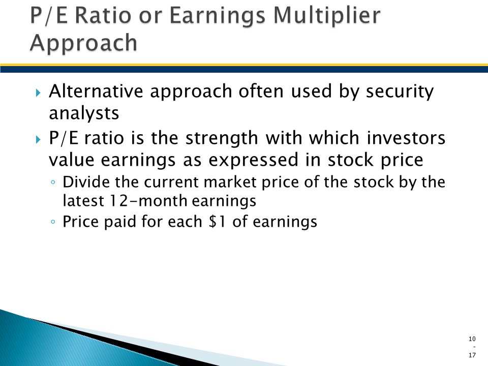 P/E Ratio or Earnings Multiplier Approach