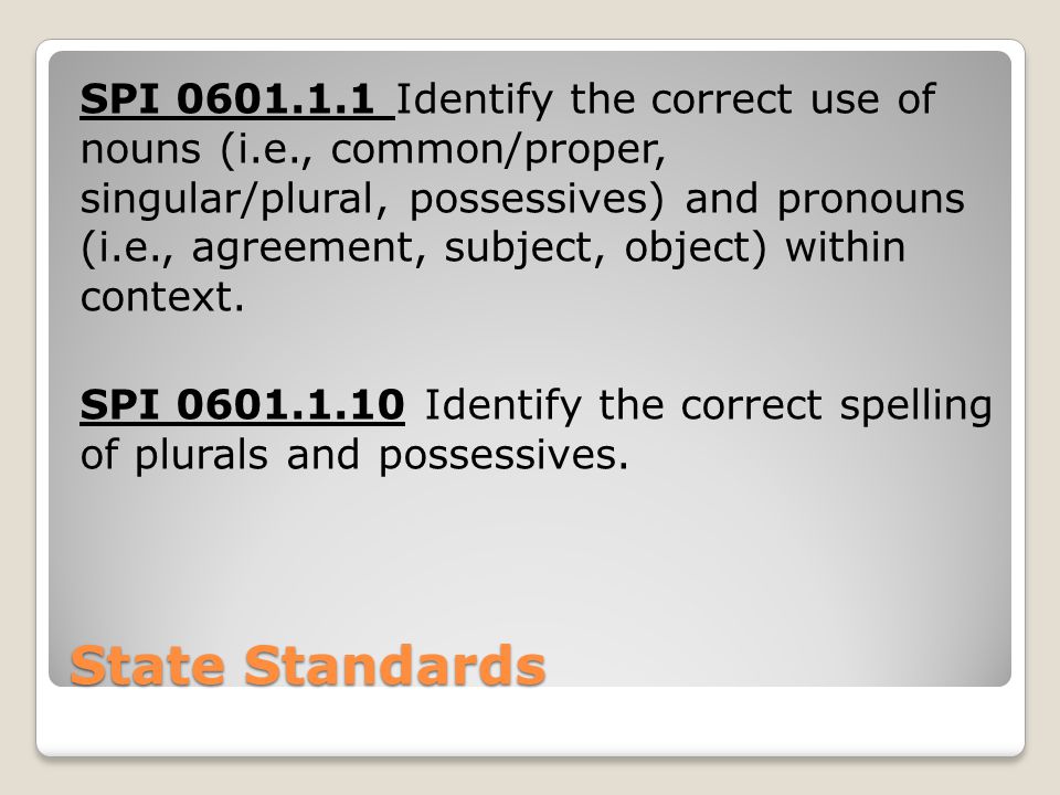 SPI Identify the correct use of nouns (i. e