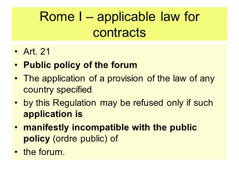 Rome I – applicable law for contracts
