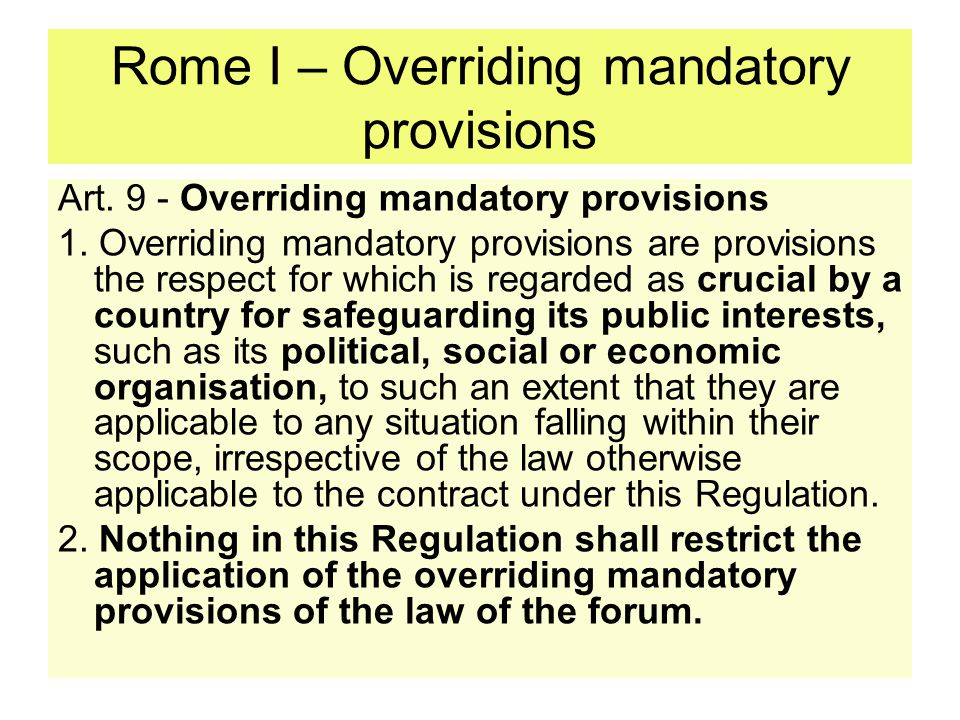 Rome I – Overriding mandatory provisions