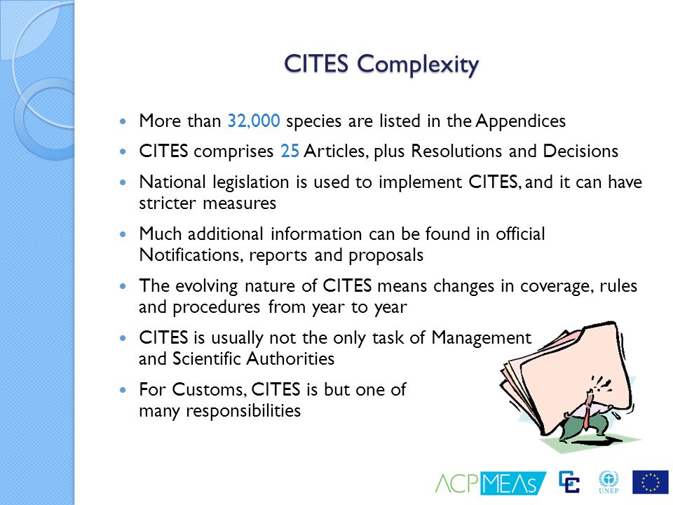 CITES Complexity More than 32,000 species are listed in the Appendices
