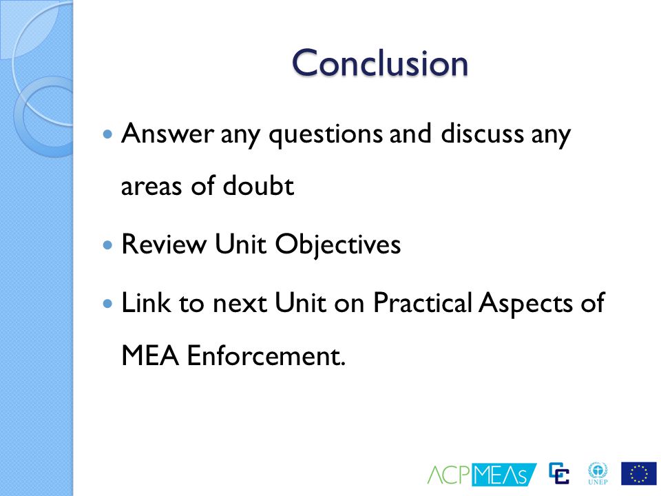 Conclusion Answer any questions and discuss any areas of doubt