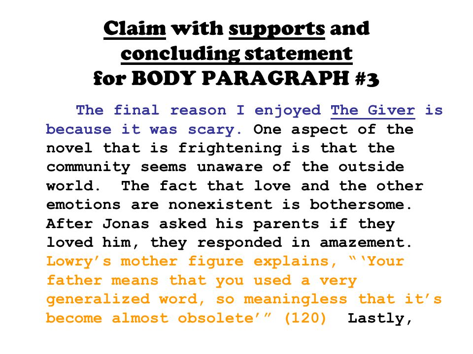 Claim with supports and concluding statement for BODY PARAGRAPH #3
