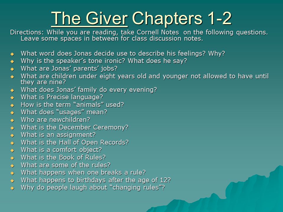 The Giver Chapters 1-2