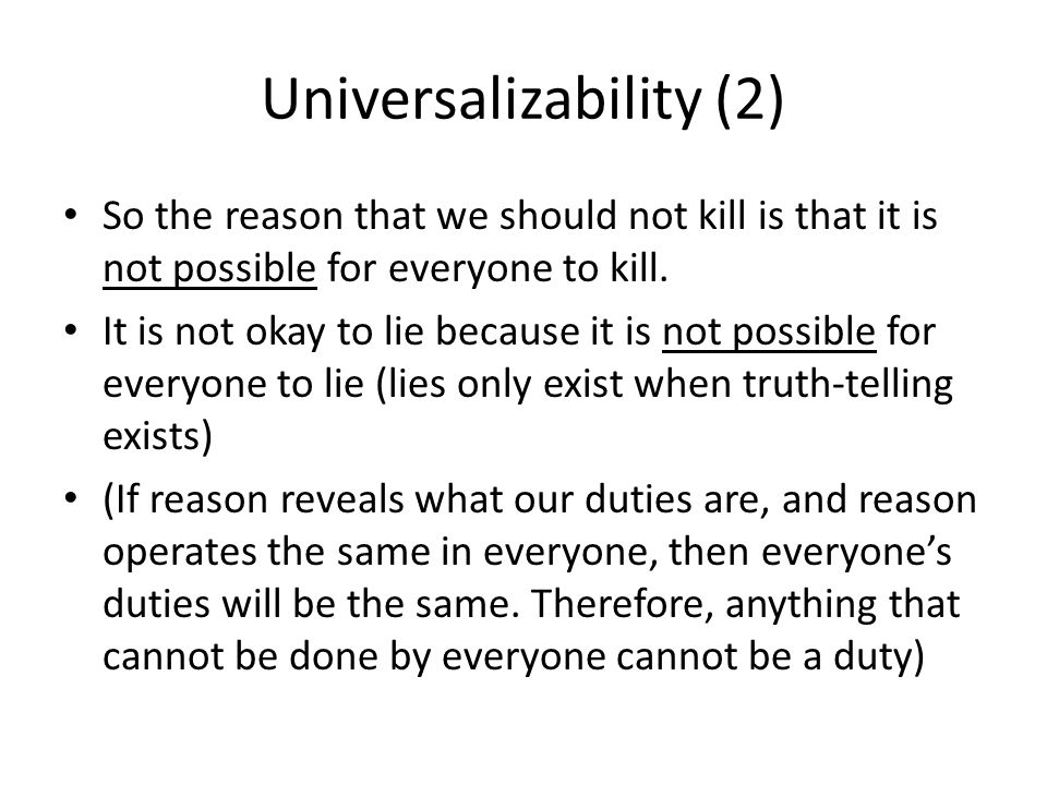 Universalizability (2)