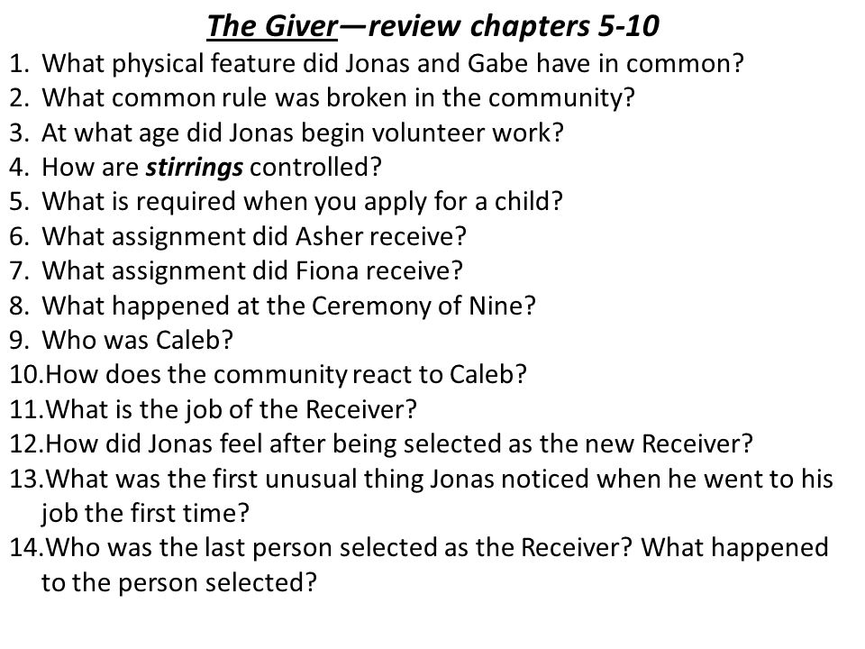 The Giver—review chapters 5-10