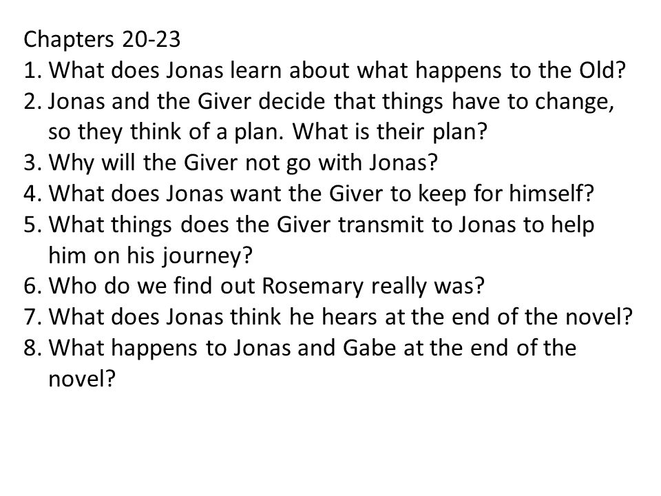 Chapters What does Jonas learn about what happens to the Old