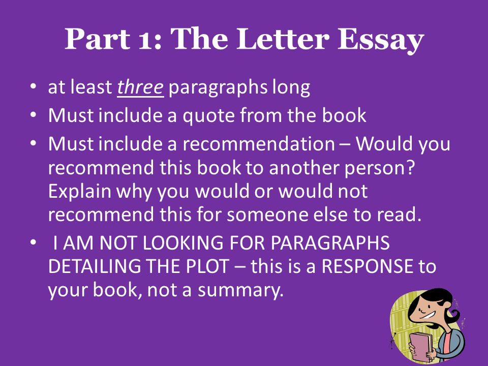 Part 1: The Letter Essay at least three paragraphs long