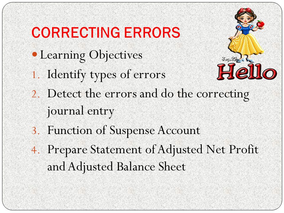 CORRECTING ERRORS Learning Objectives Identify types of errors