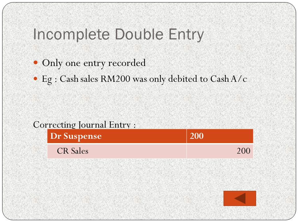 Incomplete Double Entry