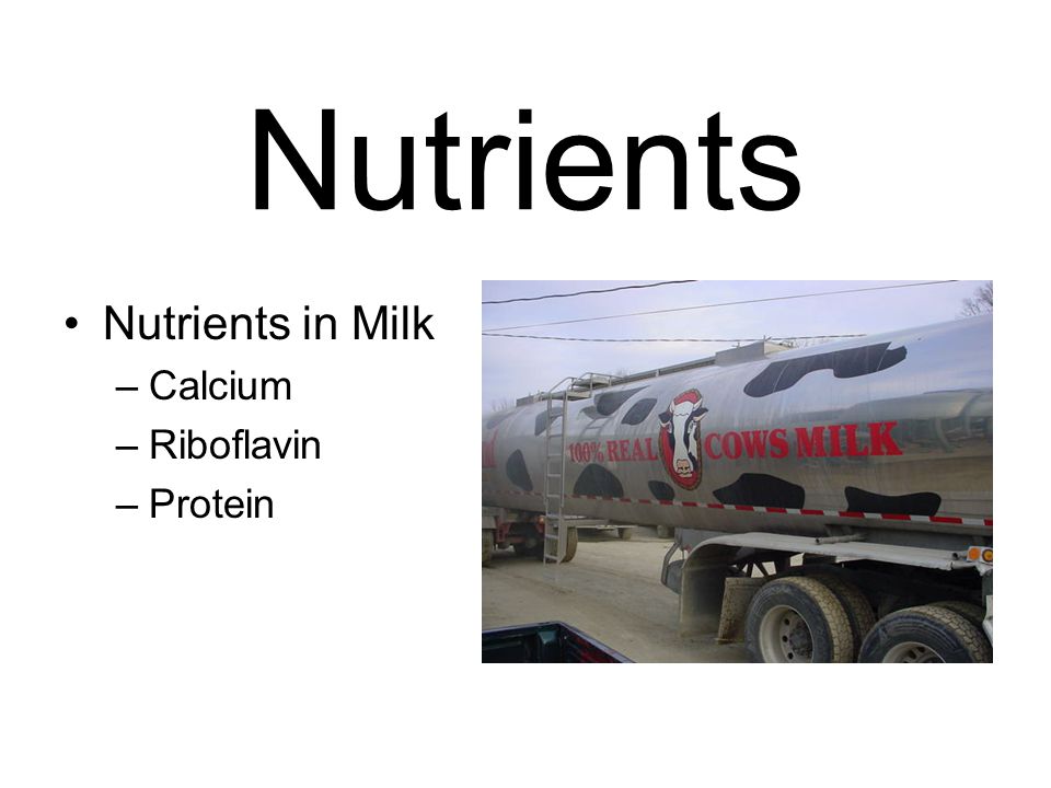 Nutrients Nutrients in Milk Calcium Riboflavin Protein