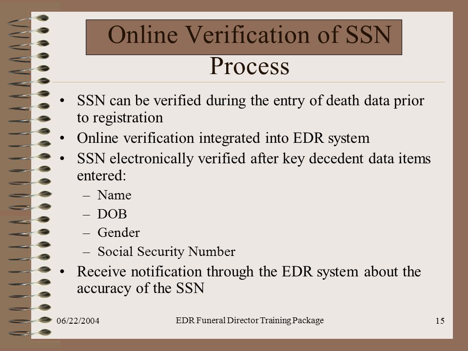 Online Verification of SSN Process