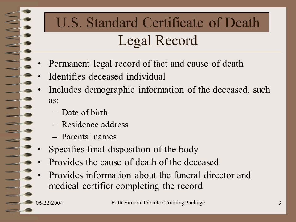 U.S. Standard Certificate of Death Legal Record